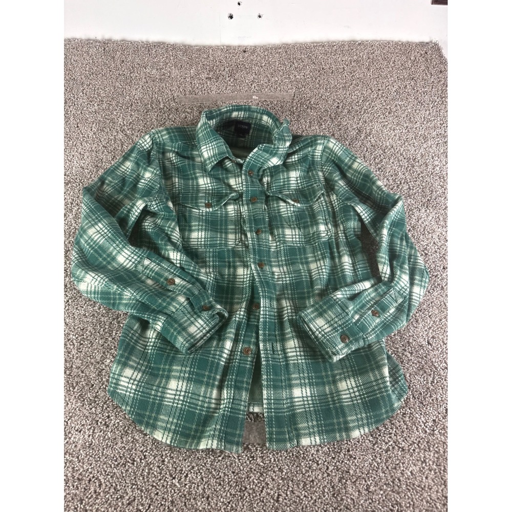 J.Crew Green Plaid Flannel Button Down Shirt Womens Small Long‎ Sleeve Pockets